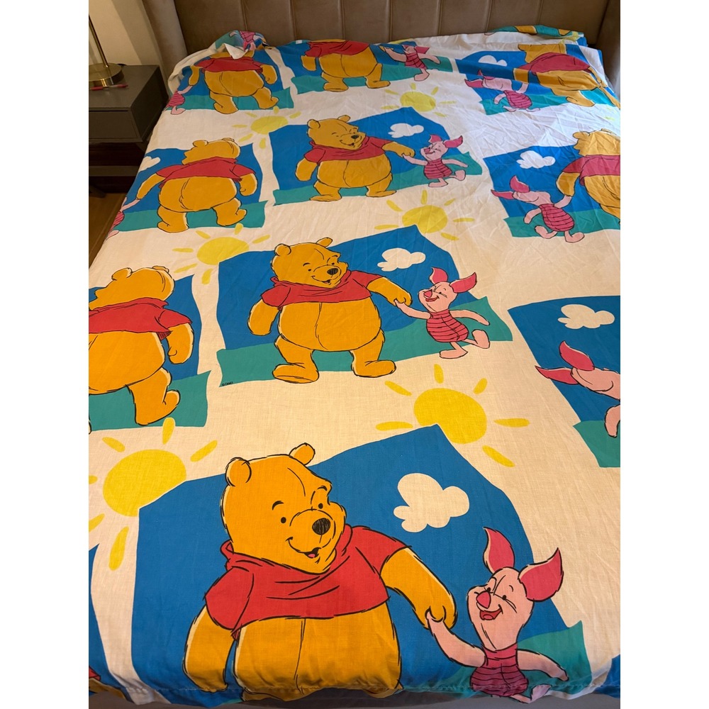 Vintage Disney Winnie the Pooh Piglet Twin Flat Sheet Made in USA 90s Bedding